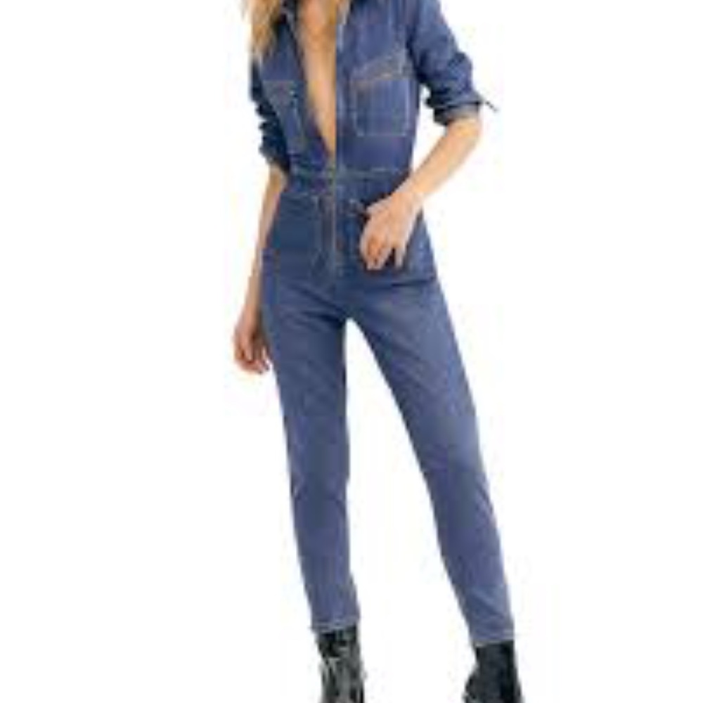 Free People Lennox Womens Denim  Jumpsuit